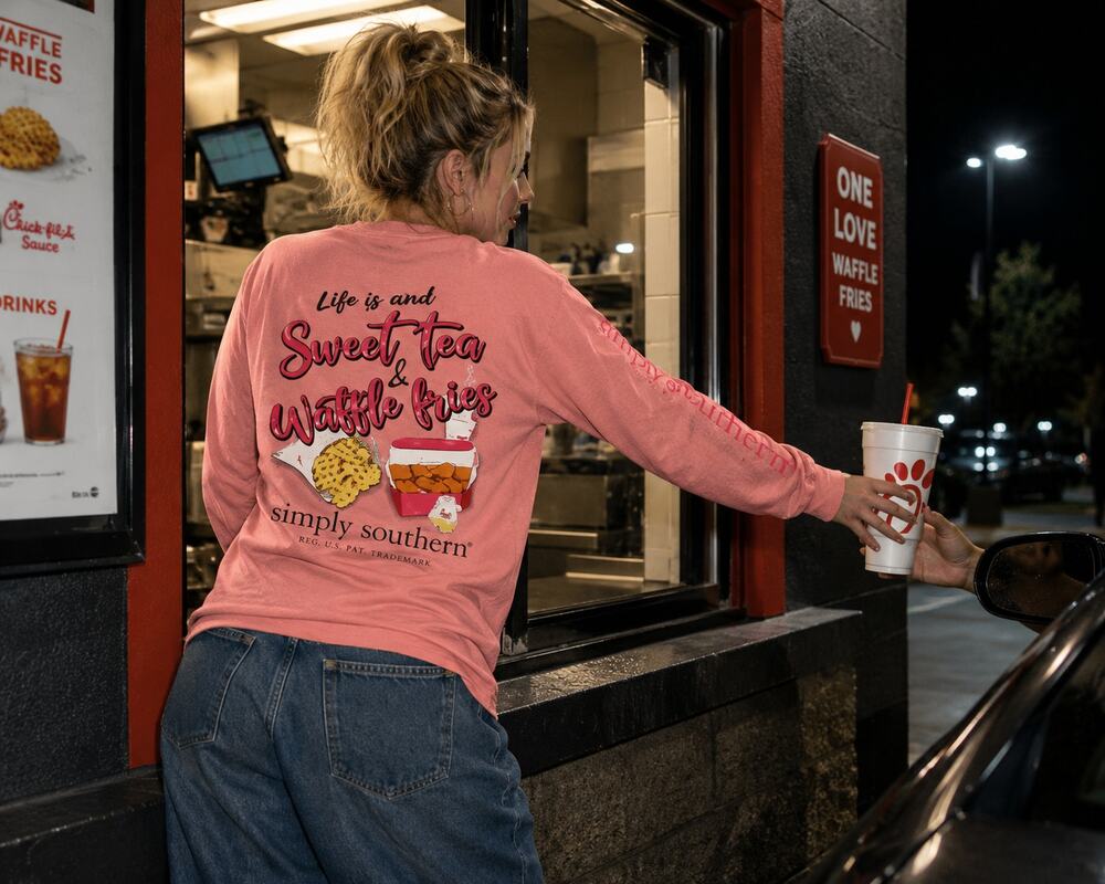 Simply Southern Sweet Tea Waffle Fries Long Sleeve Shirt Medium